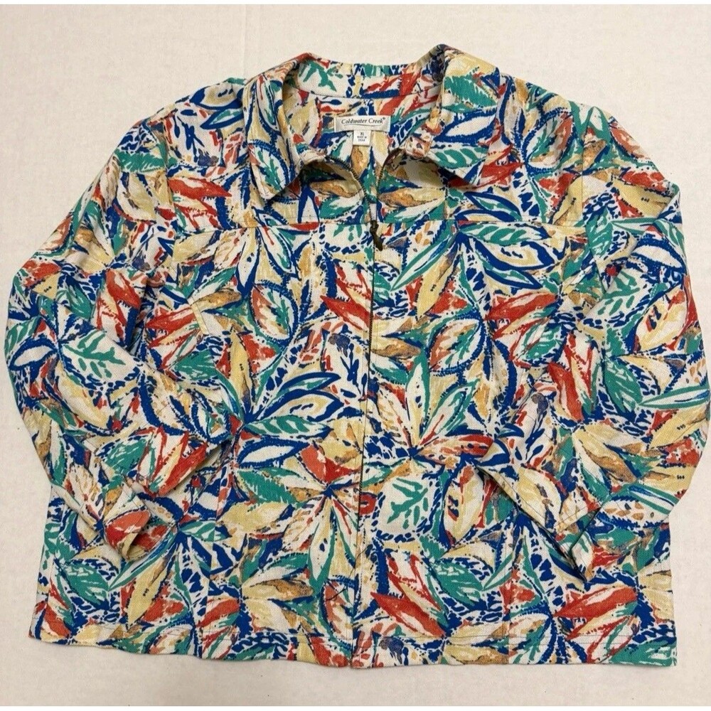 Coldwater Creek Women’s XL Multicolor Floral Linen Blend Full Zip Collar Jacket